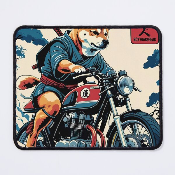 Item preview, Japanese art style tee - a dog riding a café racer style motorcycle - Scythianshead design designed and sold by Scythianshead .