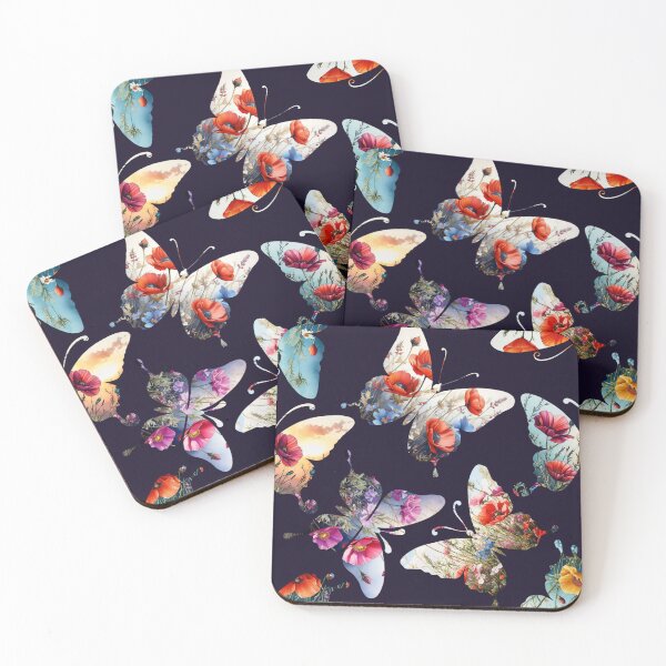 Item preview, Floral Butterfly Illustration Pattern | Red Blue Yellow Orange Violet designed and sold by UnhingedBird.