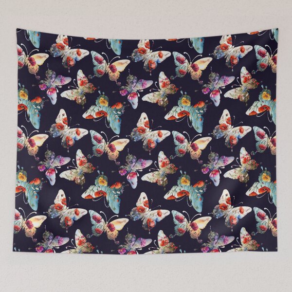 Item preview, Floral Butterfly Illustration Pattern | Red Blue Yellow Orange Violet designed and sold by UnhingedBird.