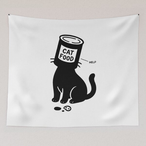Item preview, Cat Food Crisis – Kawaii Cat with Can Stuck (on white) designed and sold by Neonyx2020.