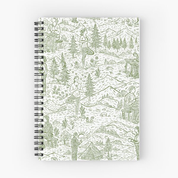 Item preview, Toile alpino consciente con yoga, café y acampada en un relajante verde oliva designed and sold by SaliMontoDesign.