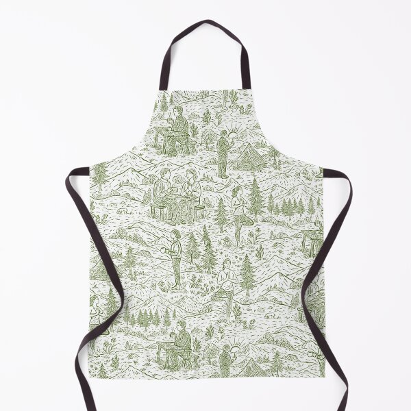 Item preview, Mindful Alpine Toile with Yoga, Coffee, and Camping in Calming Olive Green designed and sold by SaliMontoDesign.