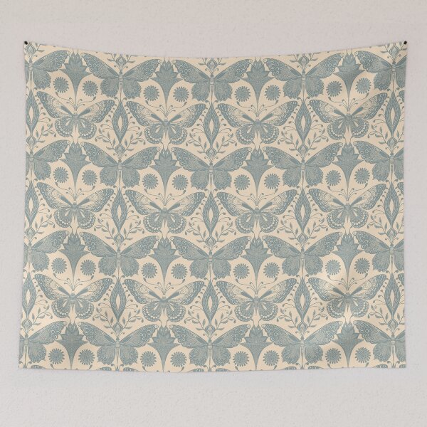 Item preview, Slate Blue Butterflies on Cream Floral Pattern Design designed and sold by Fezzyboo.