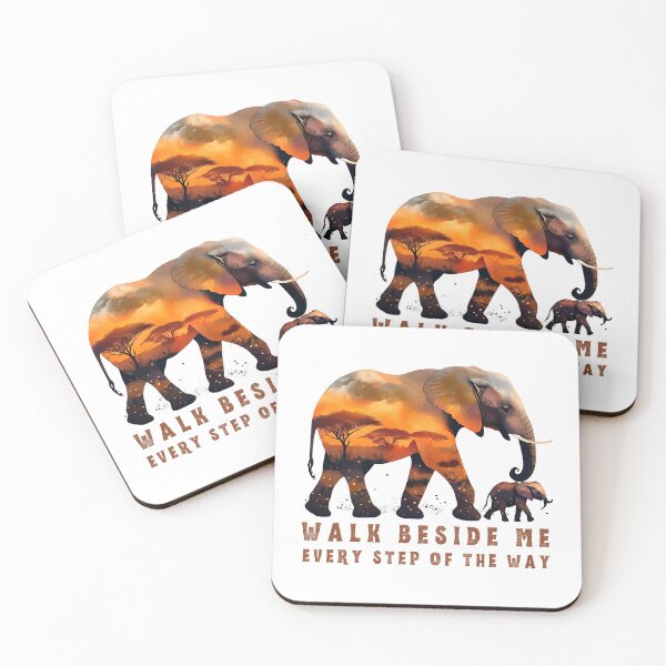 Item preview, Walk Beside Me Elephant – Parent and Baby Silhouette with Savannah Scene designed and sold by Yuli Club.