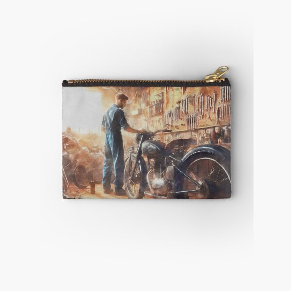 Item preview, Watercolor painting of a young mechanic in an old motorcycle workshop designed and sold by Ermes.S.