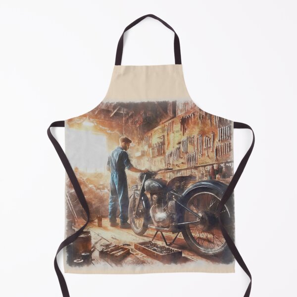 Item preview, Watercolor painting of a young mechanic in an old motorcycle workshop designed and sold by Ermes.S.