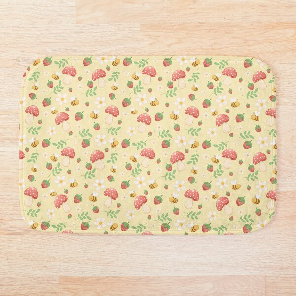 Item preview, Strawberries & Bees in the Mushroom Garden – Cute Pastel Seamless Pattern designed and sold by Lone Jensen.