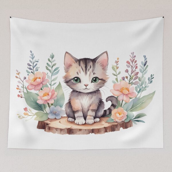 Item preview, Little cat with flowers designed and sold by dedoma.