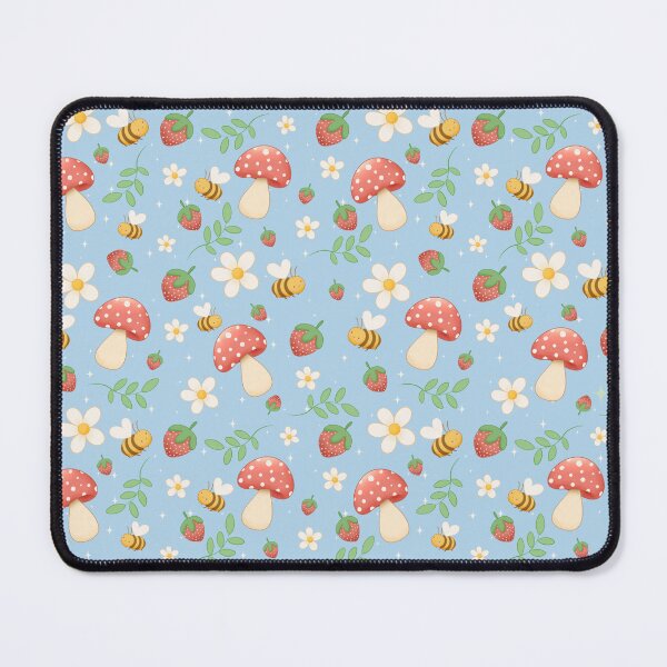 Item preview, Strawberries & Bees in the Mushroom Garden – Cute Pastel Seamless Pattern designed and sold by Lone Jensen.