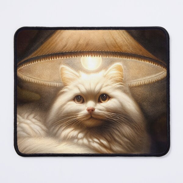 Item preview, White Cat Warming Itself Under a Lampshade designed and sold by Maria Dryfhout.
