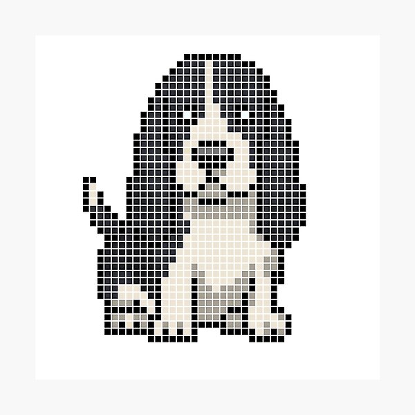 Item preview, Pixeled Basset hound (black and white) designed and sold by Brain Fart Buffet.