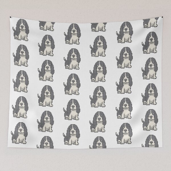 Item preview, Pixeled Basset hound (black and white) designed and sold by Brain Fart Buffet.