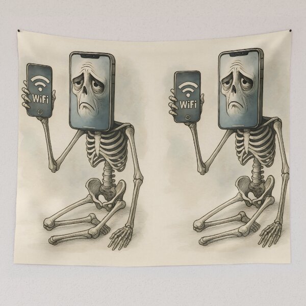 Item preview, Wi-Fi Skeleton – Brainrot Aquarelle Lineart designed and sold by EmeraldeaArt.
