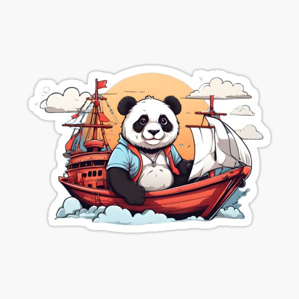 Vista previa del artículo con la obra «Lindo panda en el barco», diseñado y vendido por Karaz's Animal Kingdom.