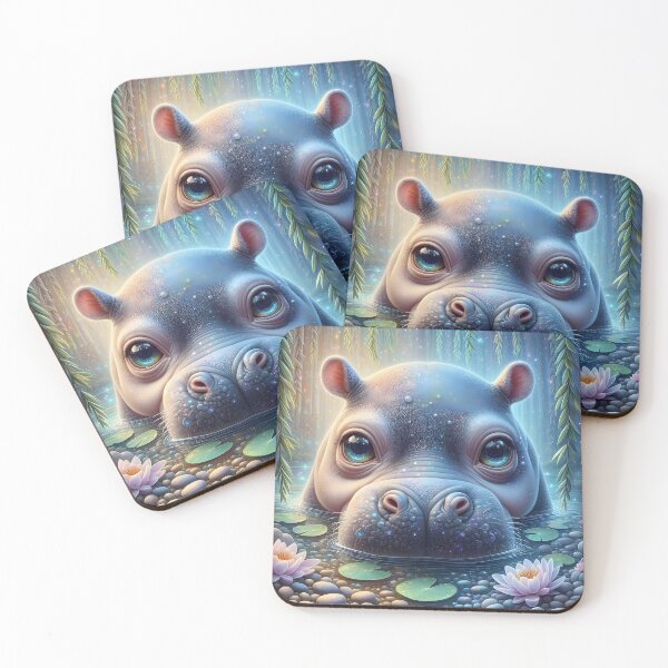 Item preview, Waterlily Whisper – Sparkling Baby Hippo in a Fantasy Lake designed and sold by EmeraldeaArt.