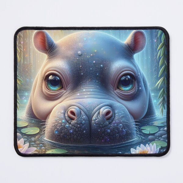 Item preview, Waterlily Whisper – Sparkling Baby Hippo in a Fantasy Lake designed and sold by EmeraldeaArt.