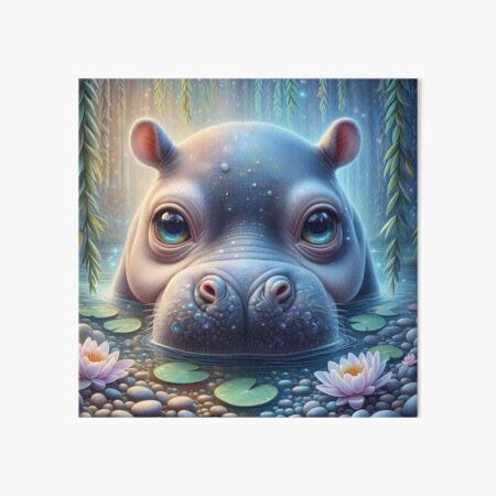 Item preview, Waterlily Whisper – Sparkling Baby Hippo in a Fantasy Lake designed and sold by EmeraldeaArt.