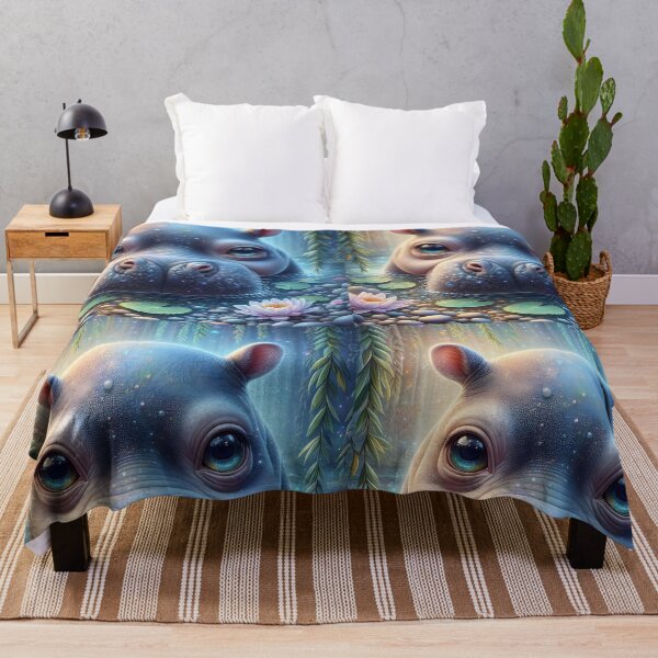 Item preview, Waterlily Whisper – Sparkling Baby Hippo in a Fantasy Lake designed and sold by EmeraldeaArt.