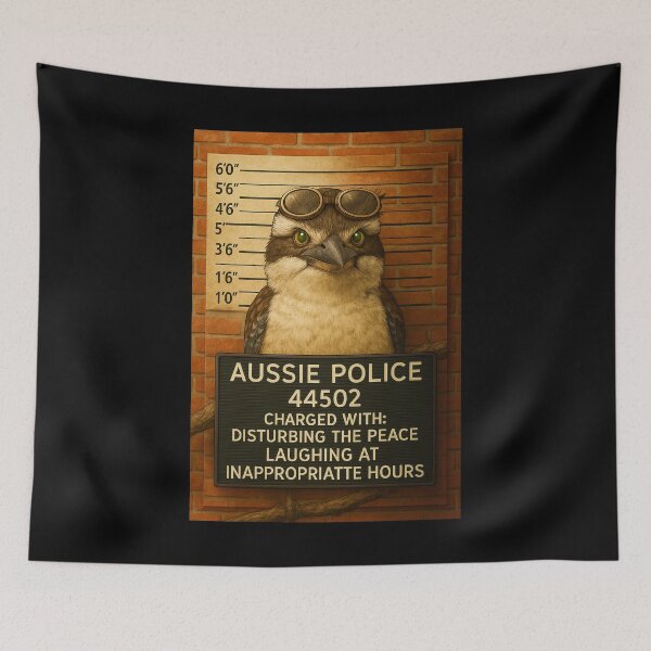 Item preview, Kookaburra Mugshot – Funny Aussie Wildlife Art from Outback Offenders designed and sold by Michael van der Hoorn.