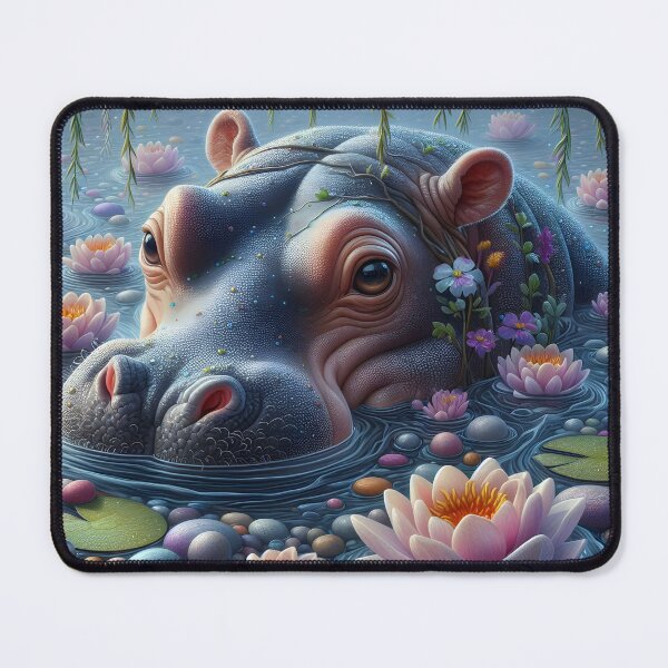 Item preview, Guardian of the Waterlilies – Sparkling Hippo Fantasy Art designed and sold by EmeraldeaArt.
