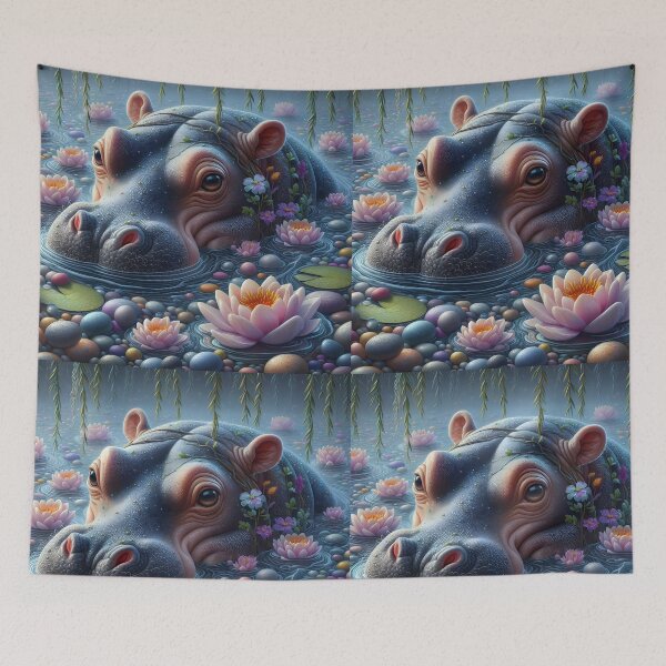Item preview, Guardian of the Waterlilies – Sparkling Hippo Fantasy Art designed and sold by EmeraldeaArt.