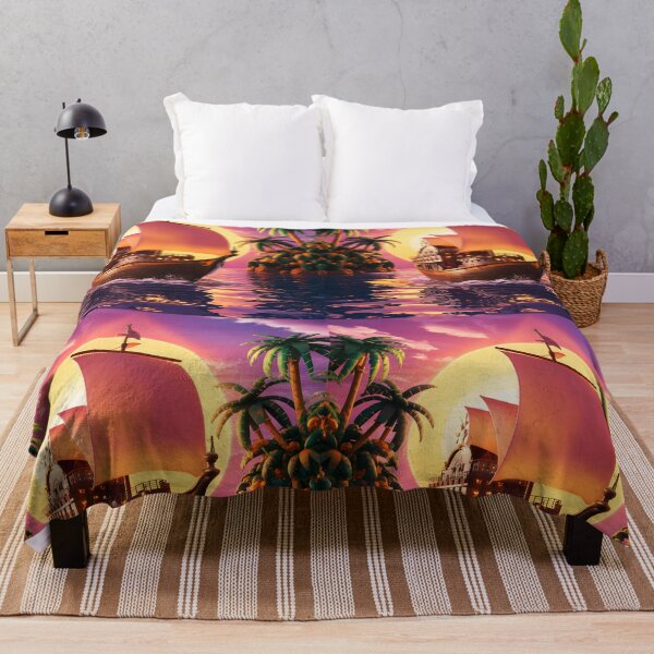Item preview, Sunset Arrival – Ship Sailing to Palm Island Bay designed and sold by EmeraldeaArt.