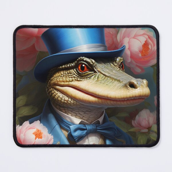 Item preview, d Croco – Vintage Anthropomorphic Crocodile Gentleman with Peonies designed and sold by EmeraldeaArt.