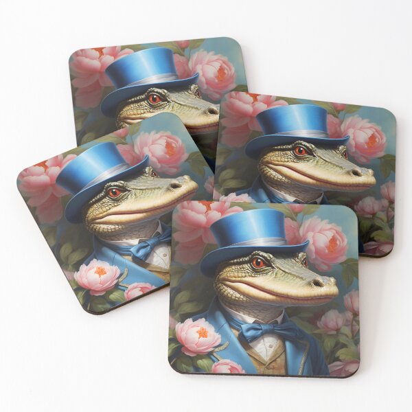 Item preview, d Croco – Vintage Anthropomorphic Crocodile Gentleman with Peonies designed and sold by EmeraldeaArt.