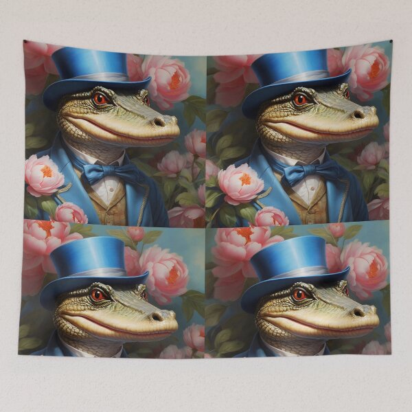 Item preview, d Croco – Vintage Anthropomorphic Crocodile Gentleman with Peonies designed and sold by EmeraldeaArt.