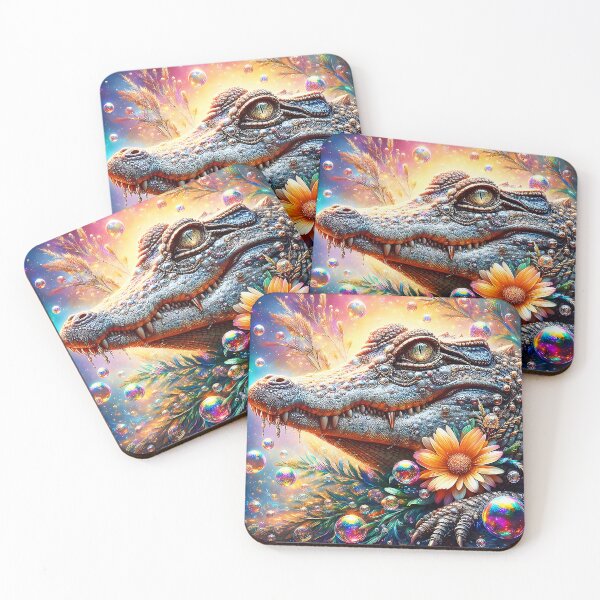 Item preview, Bejeweled Floral Crocodile Portrait with Sparkling Bubbles designed and sold by EmeraldeaArt.