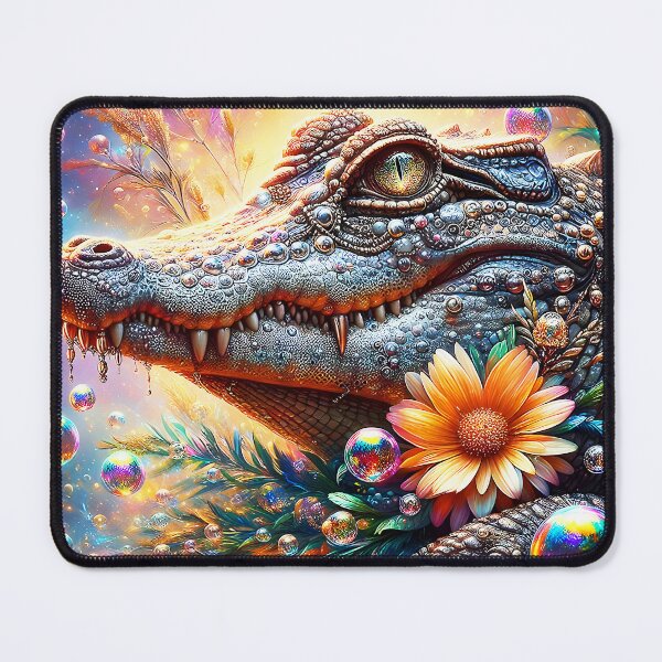 Item preview, Bejeweled Floral Crocodile Portrait with Sparkling Bubbles designed and sold by EmeraldeaArt.