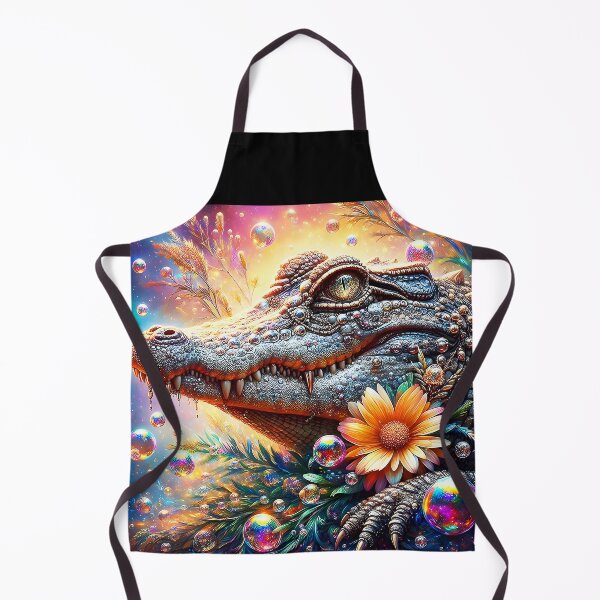 Item preview, Bejeweled Floral Crocodile Portrait with Sparkling Bubbles designed and sold by EmeraldeaArt.