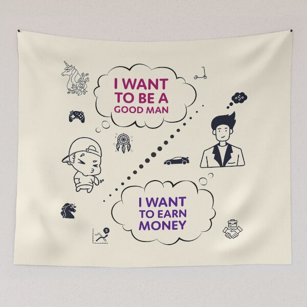 Item preview, Good Man vs Money Dilemma Modern Life Quote Art designed and sold by cabana.space.