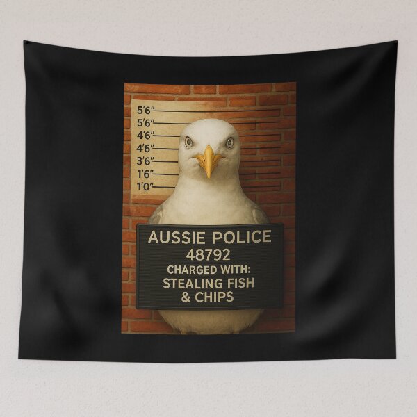 Item preview, Seagull Mugshot – Funny Aussie Wildlife Art from Outback Offenders designed and sold by Michael van der Hoorn.