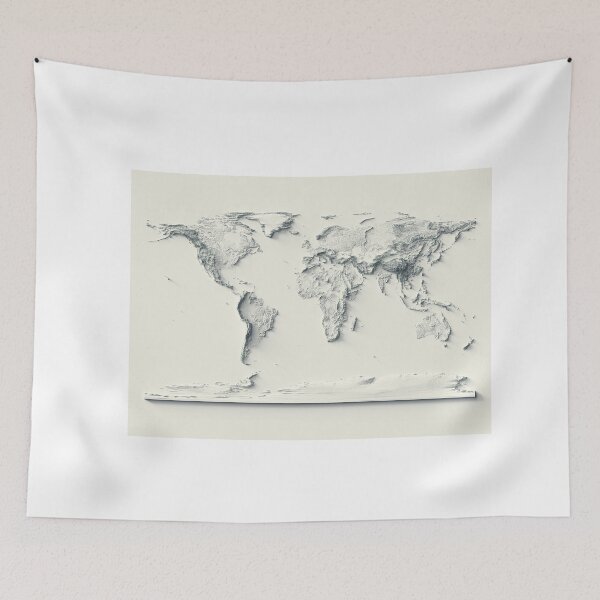 Item preview, World Map with Shaded Relief Minimalist Style – Digitally Rendered designed and sold by ThinkAboutMaps.