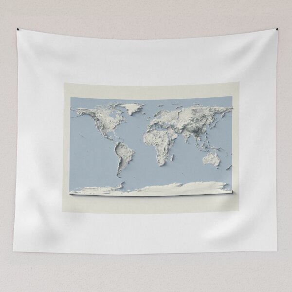Item preview, World Map with Shaded Relief and Blue Oceans Digitally Rendered designed and sold by ThinkAboutMaps.