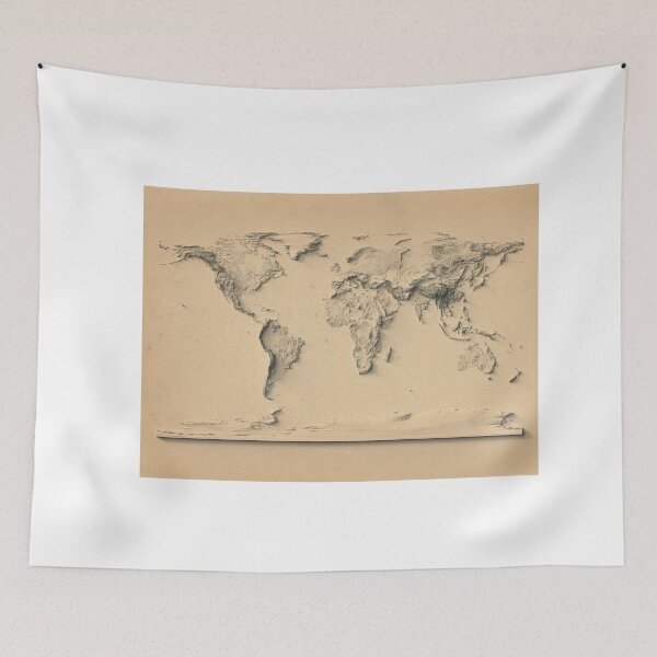 Item preview, World Map with Shaded Relief Old Style – Digitally Rendered designed and sold by ThinkAboutMaps.