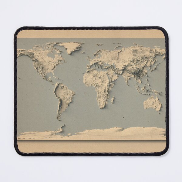 Item preview, World Map with Shaded Relief and Blue Oceans in Old Style Digitally Rendered designed and sold by ThinkAboutMaps.