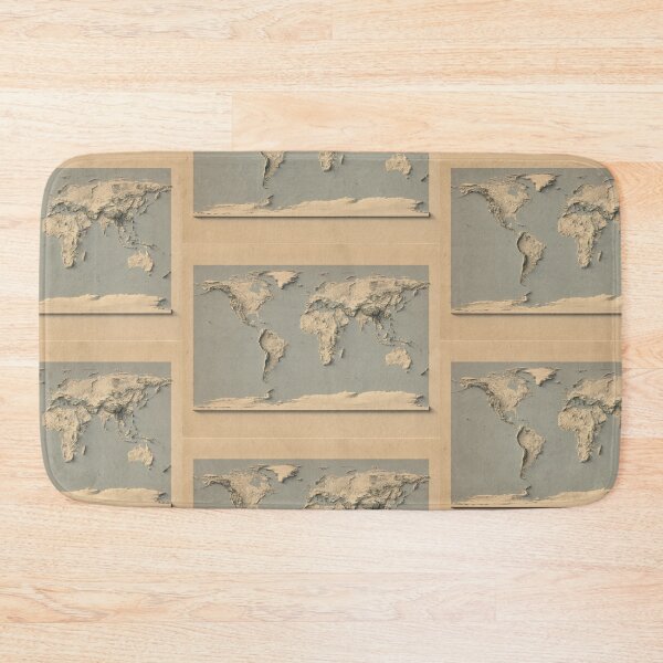 Item preview, World Map with Shaded Relief and Blue Oceans in Old Style Digitally Rendered designed and sold by ThinkAboutMaps.