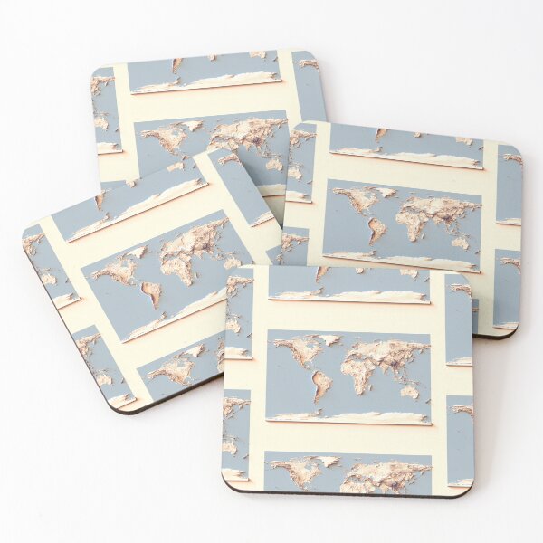 Item preview, World Map with Shaded Relief and Blue Oceans Digitally Rendered designed and sold by ThinkAboutMaps.
