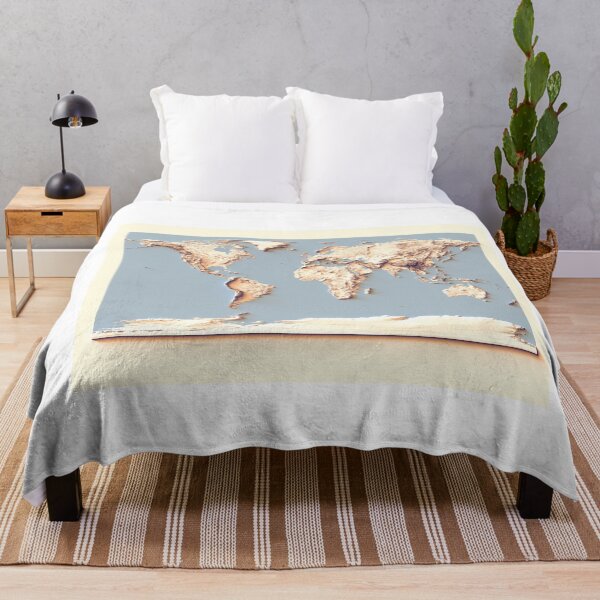 Item preview, World Map with Shaded Relief and Blue Oceans Digitally Rendered designed and sold by ThinkAboutMaps.