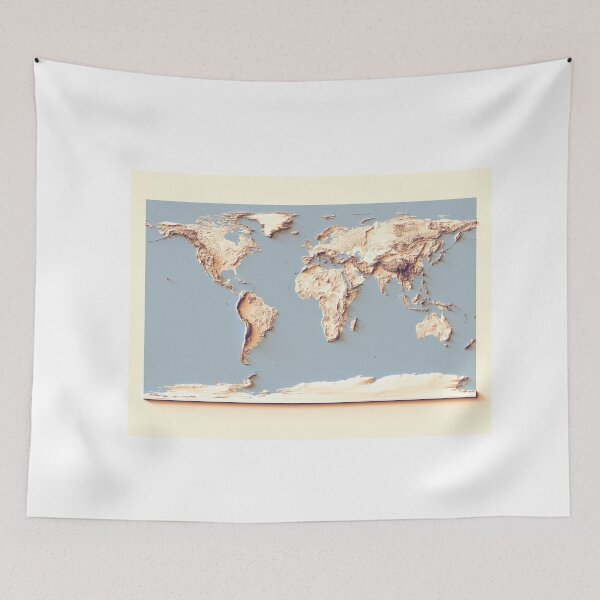 Item preview, World Map with Shaded Relief and Blue Oceans Digitally Rendered designed and sold by ThinkAboutMaps.