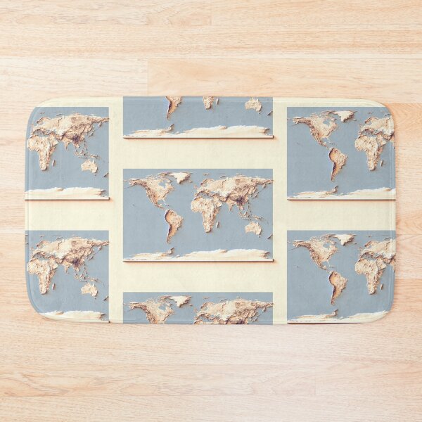 Item preview, World Map with Shaded Relief and Blue Oceans Digitally Rendered designed and sold by ThinkAboutMaps.