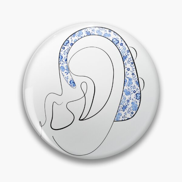 Item preview, Hearing Aid Line Art with Blue Flower Illustration designed and sold by spooniecentral.