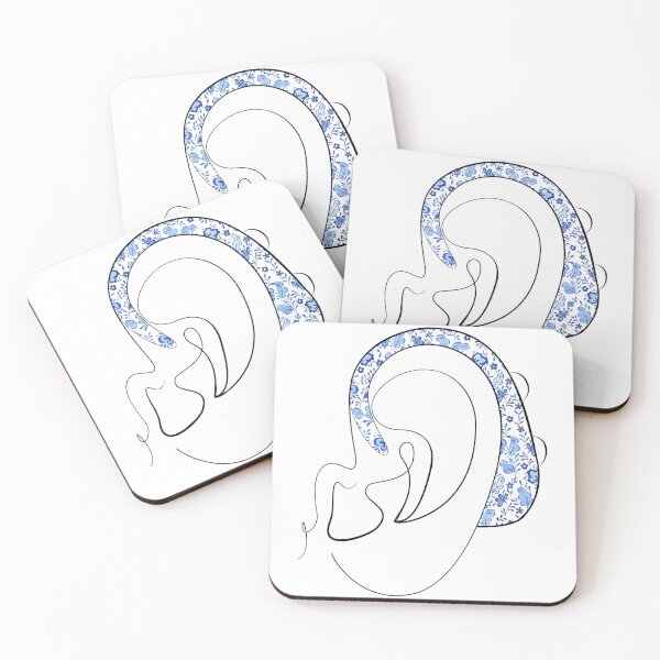 Item preview, Hearing Aid Line Art with Blue Flower Illustration designed and sold by spooniecentral.
