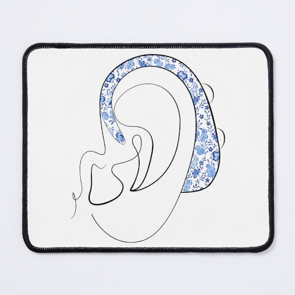 Item preview, Hearing Aid Line Art with Blue Flower Illustration designed and sold by spooniecentral.