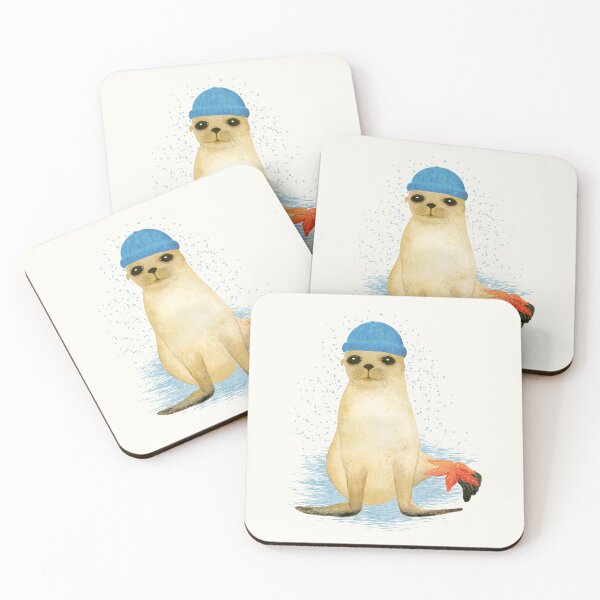 Item preview, Cute baby seal wearing a blue beanie. Hand painted illustration designed and sold by Origillus.