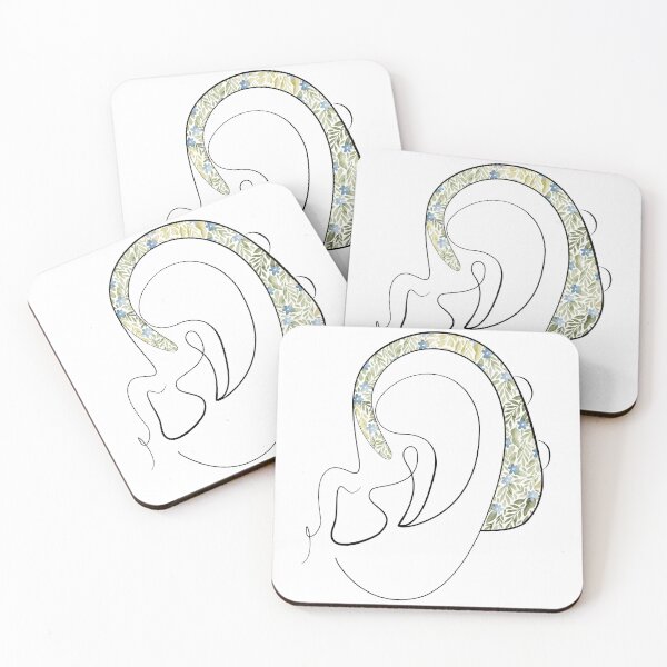 Item preview, Hearing Aid Line Art with Green Leaves Illustration designed and sold by spooniecentral.