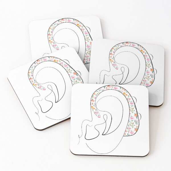 Item preview, Hearing Aid Line Art with Pink Flower Illustration designed and sold by spooniecentral.