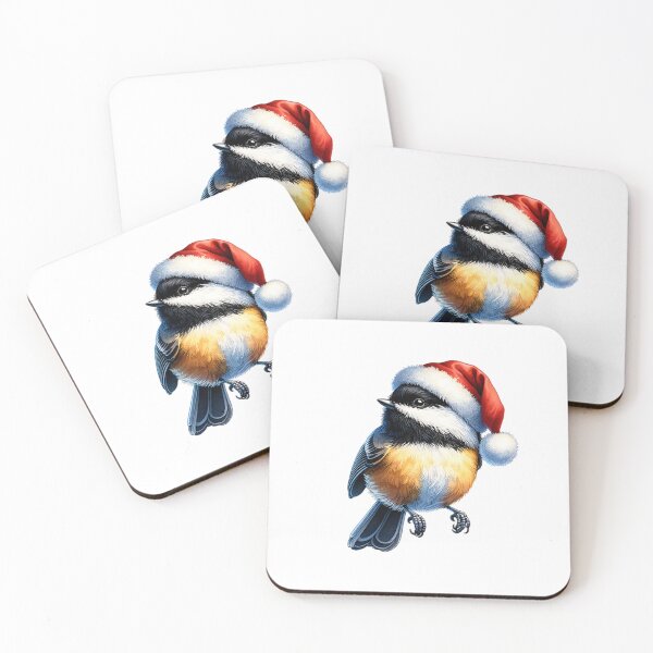 Item preview, Black Capped Chickadee Wearing Santa Hat designed and sold by TheAnimalZ00.